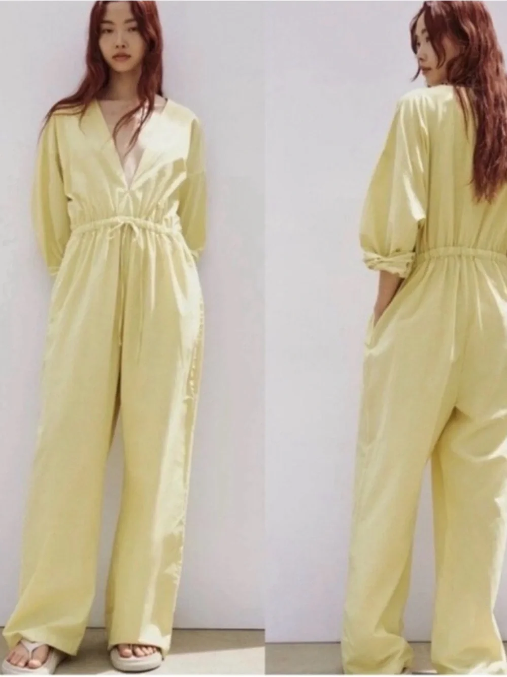 Zara Women's Pistachio Green Wide-Leg Jumpsuit with Drawstring Waist NWT - Picture 1 of 10